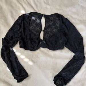 Black Lace Long Sleeve Cropped Bolero Top
